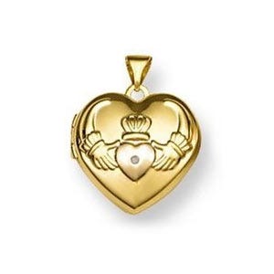 Solid 14K Claddagh Yellow Gold Heart Locket