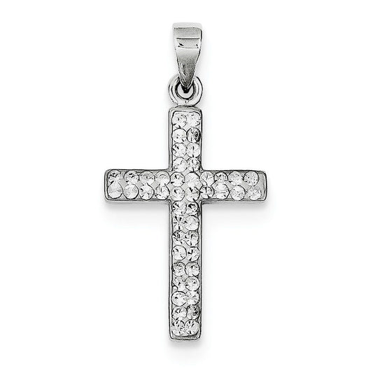 Sterling Silver Rhodium Plated Stellux Crystal Cross Pendant