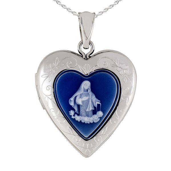 Sterling Silver Mother Blue Cameo Heart Photo Locket