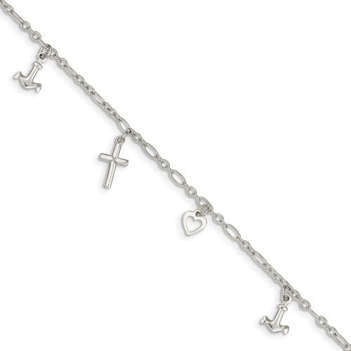 Sterling Silver Charm Anklet w/ 4 Charms