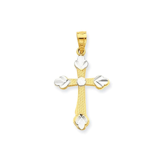 10k & Rhodium Budded Cross Pendant