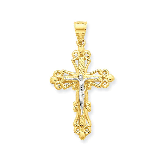 10k & Rhodium Crucifix Pendant