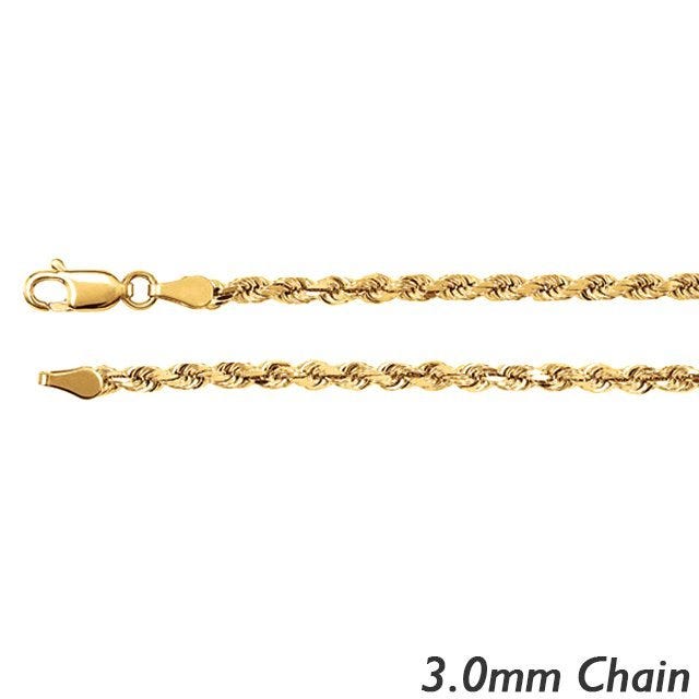14K Yellow Gold 3.0mm Diamond Cut Flex Rope Chain
