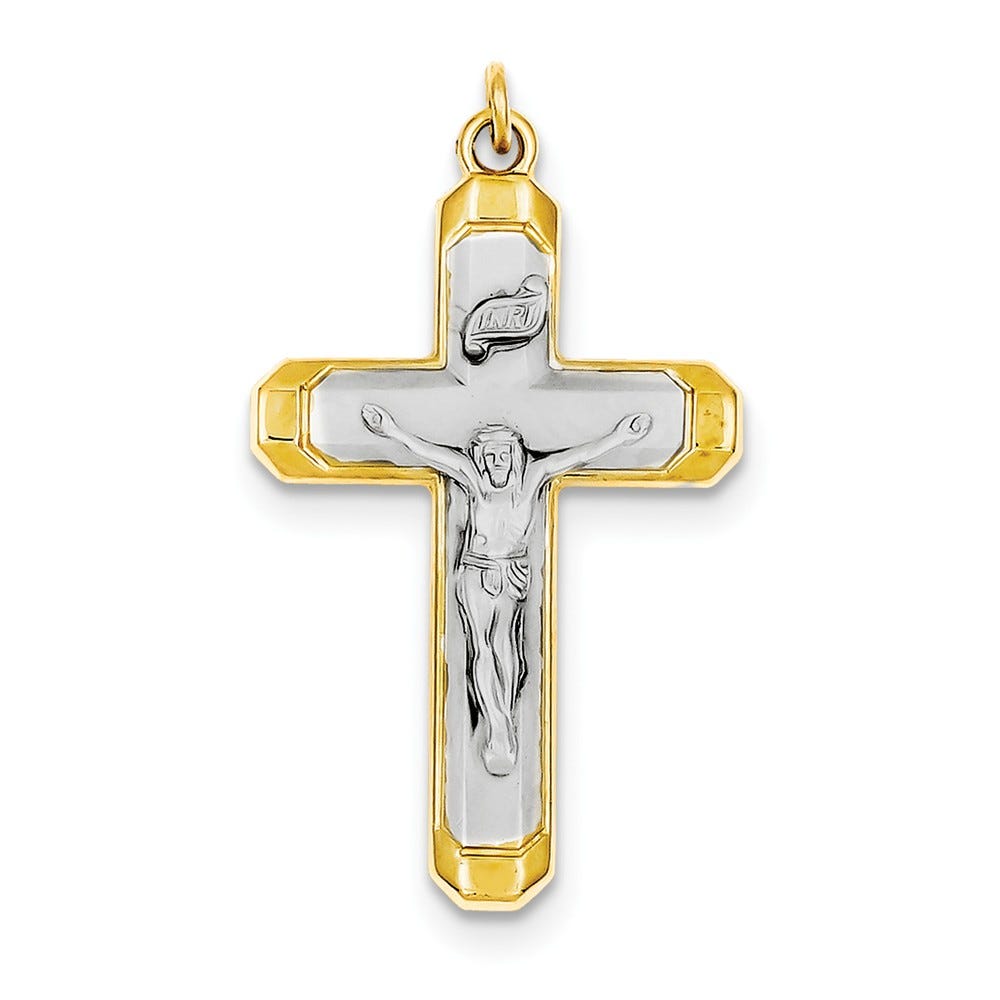 Sterling Silver Rhodium-plated Satin/Polished Vermeil Corpus Cross Pendant