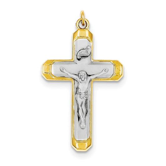 Sterling Silver Rhodium-plated Satin/Polished Vermeil Corpus Cross Pendant