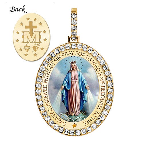 Large Miraculous Medal Diamond Oval Religious Medal - "EXCLUSIVE"