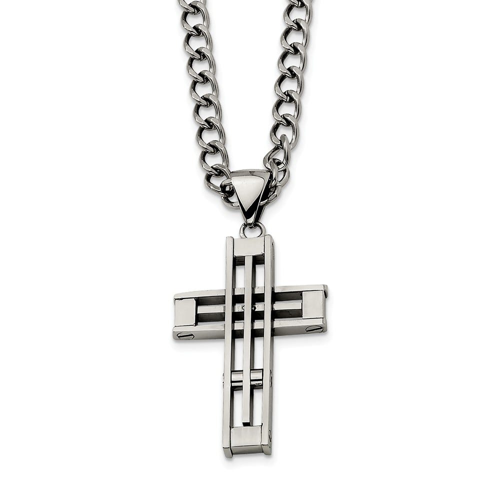 Stainless Steel Cross Pendant 22in Necklace