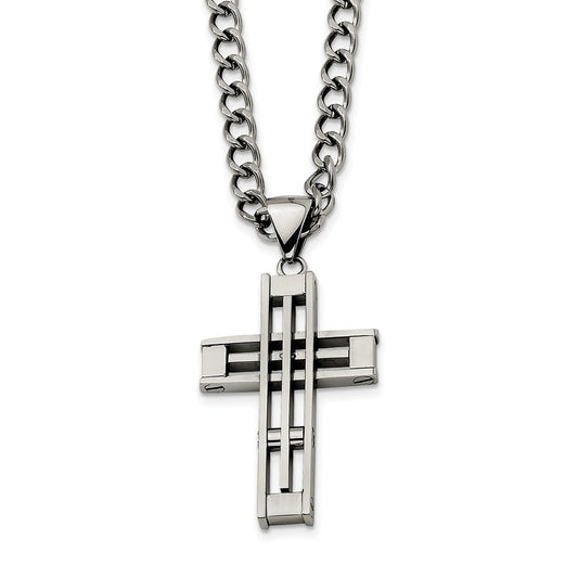 Stainless Steel Cross Pendant 22in Necklace