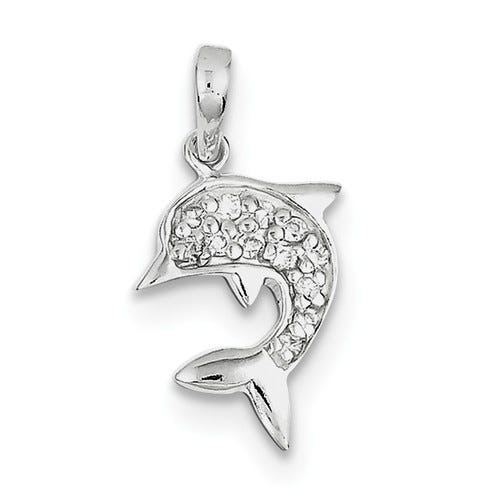 Sterling Silver Polished Dolphin w/ CZ Pendant