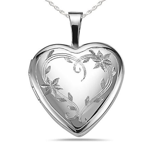 Sterling Silver Floral Vine Heart Photo Locket