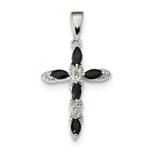 Sterling Silver Sapphire & Diamond Cross Pendant
