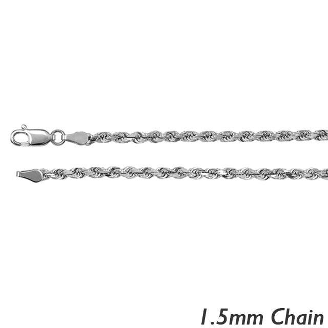 14K White Gold 1.5mm  Diamond Cut Flex Rope Chain