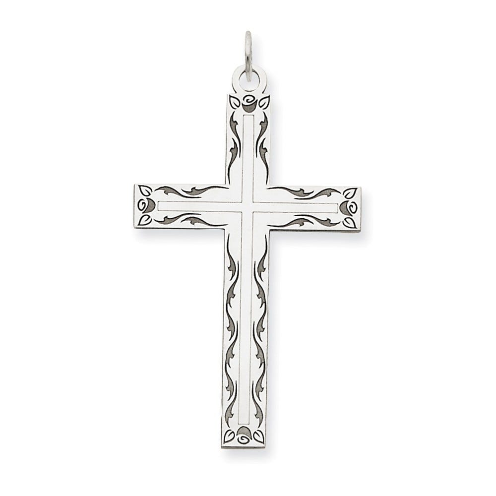 14K White Gold Laser Designed Cross Pendant