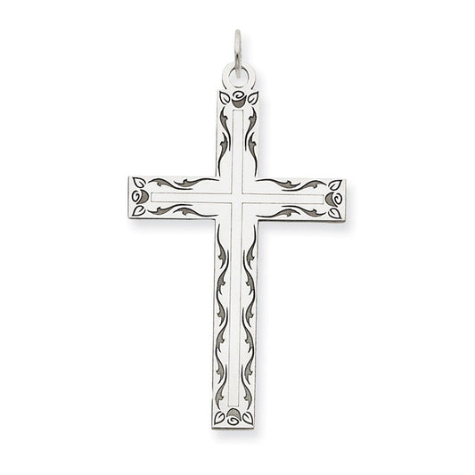 14K White Gold Laser Designed Cross Pendant