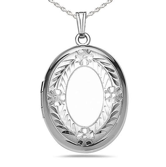 Sterling Silver Hand Engraved Oval Photo Locket
