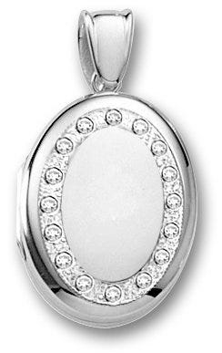 18k Premium Weight White Gold Diamond Oval Locket