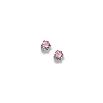 14K  White Gold Child's Genuine Tourmaline Birthstone Stud Earrings