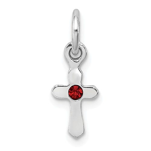 Sterling Silver RH Plated Child\'s Preciosca Crystal Jan Cross Pendant