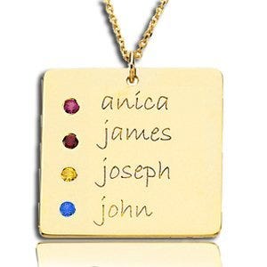 Personalized with Four Birthstones Square Pendant