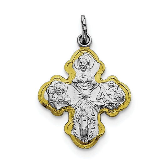 Sterling Silver Rhodium-plated & Vermeil 4-way Medal