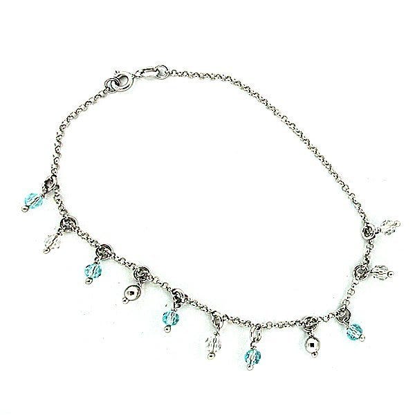 Sterling Silver Adjustable Anklet / Ankle Bracelet Multi-Colored Beads
