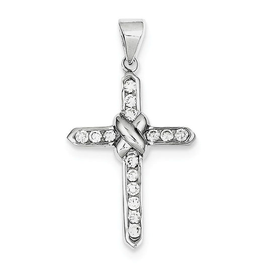 Sterling Silver Rhodium-plated CZ Cross Charm