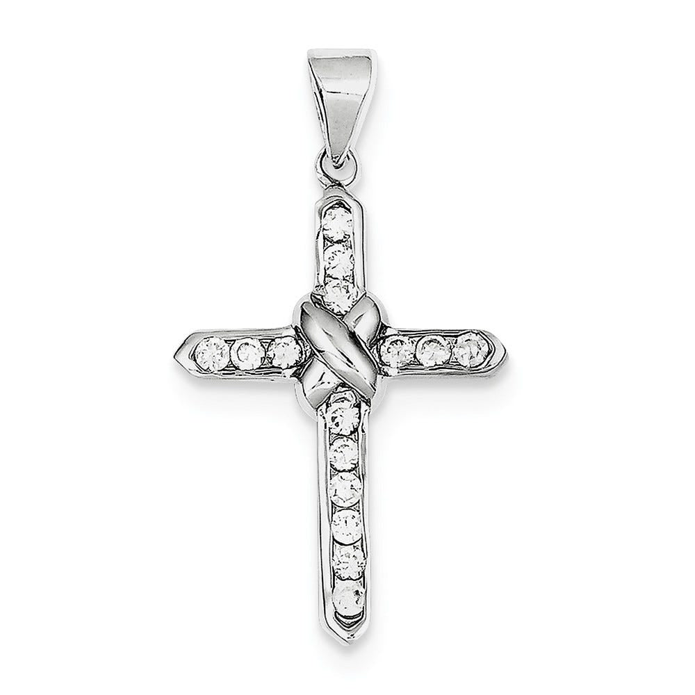 Sterling Silver Rhodium-plated CZ Cross Charm