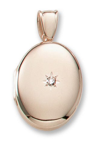 18k Premium Weight Yellow Gold Oval w/ Center Diamond Locket