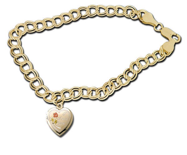 14K Yellow Gold Heart-Shaped "I Love You" Locket Bracelet
