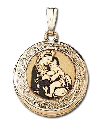 Solid 14k Yellow Gold Blessed Mother Round Photo Locket