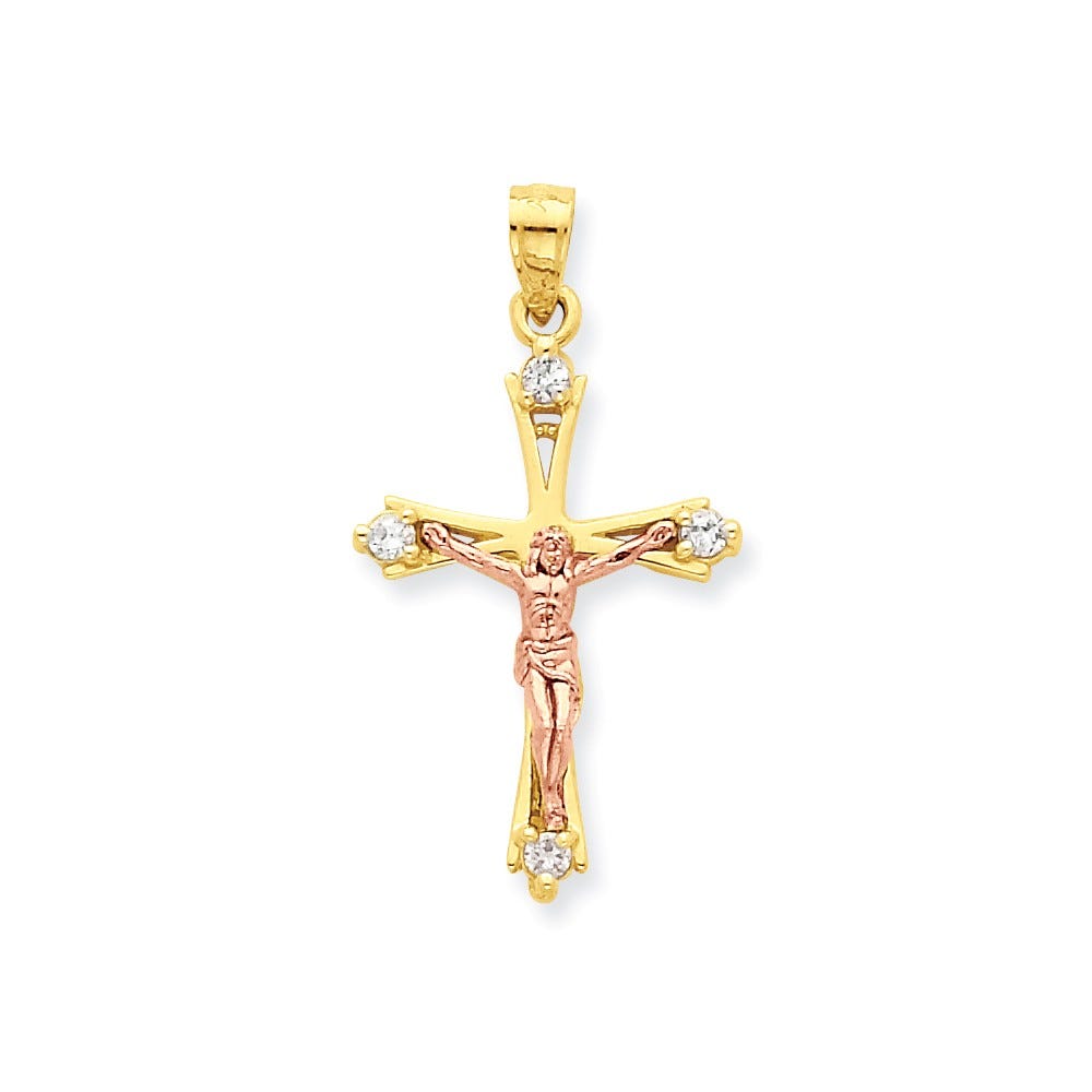 10k Two-tone CZ Crucifix Pendant
