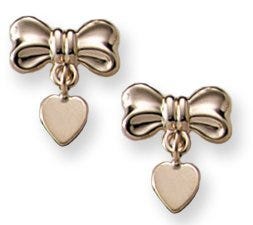 14K Yellow Gold Children's "Bow" with a Dangle Heart Earring