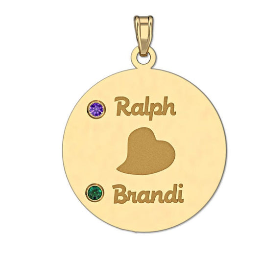 Personalized Couples Round Pendant With Two Birthstones & Names