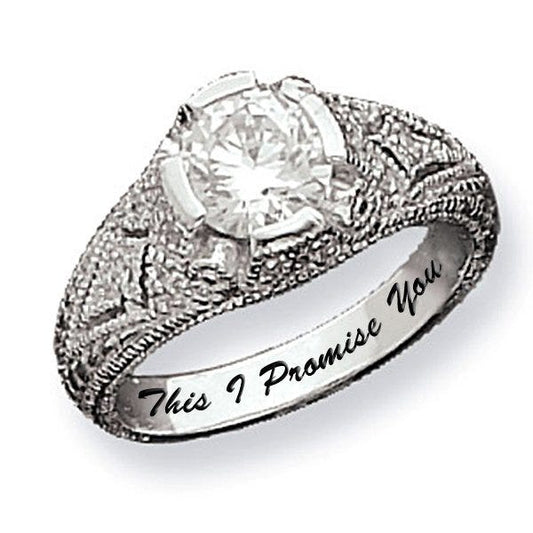 Sterling Silver Round Antique Cubic Zirconia Promise Ring