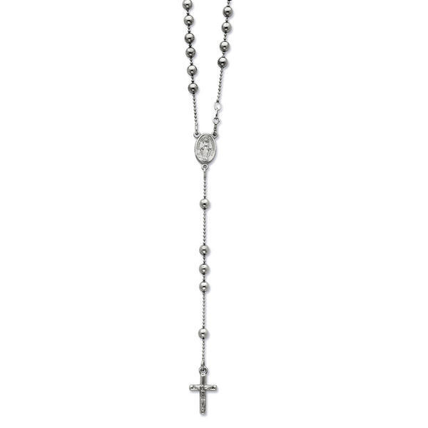 Sterling Silver Polished Rosary Necklace /with Miraculous Medal