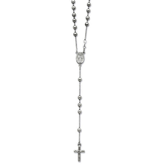 Sterling Silver Polished Rosary Necklace /with Miraculous Medal