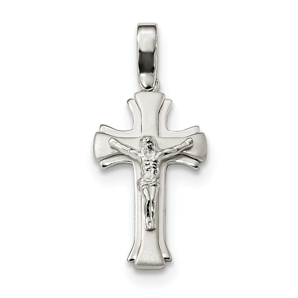 Sterling Silver Satin & Polished Crucifix Pendant