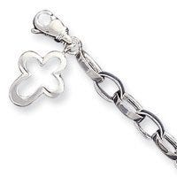 Sterling Silver Solid Polished Fancy Cross Anklet