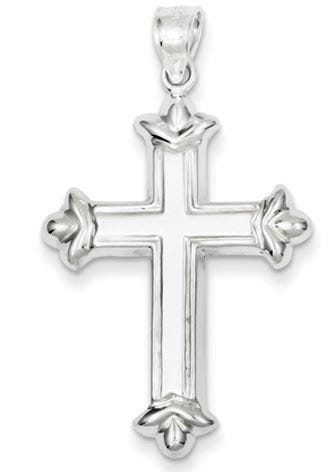 Sterling Silver Rhodium-plated Fleur-de-lis Cross Pendant