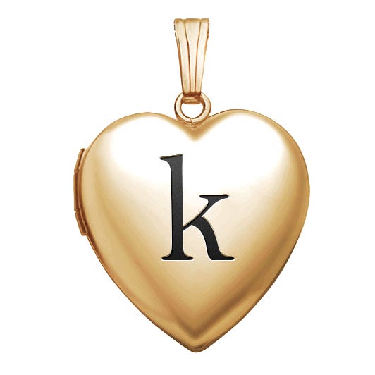 Yellow Gold Black Enameled Initial Heart Photo Locket