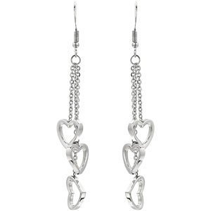 Stainless Steel Triple Heart Dangle Earrings