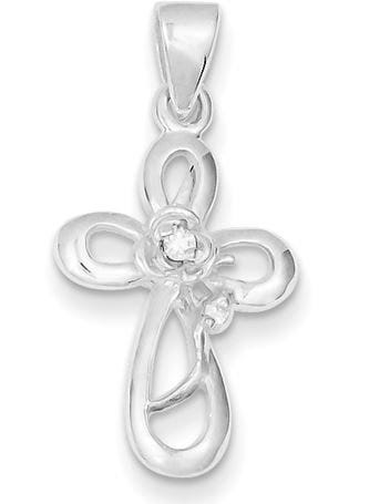 Sterling Silver & CZ Polished Cross Pendant