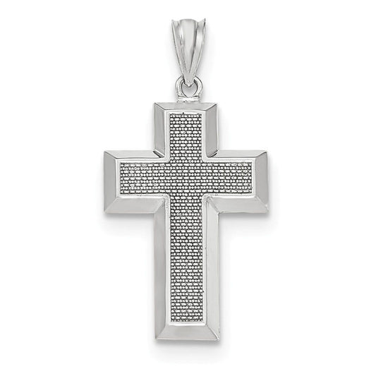 14k White Gold Polished & Textured Cross Pendant