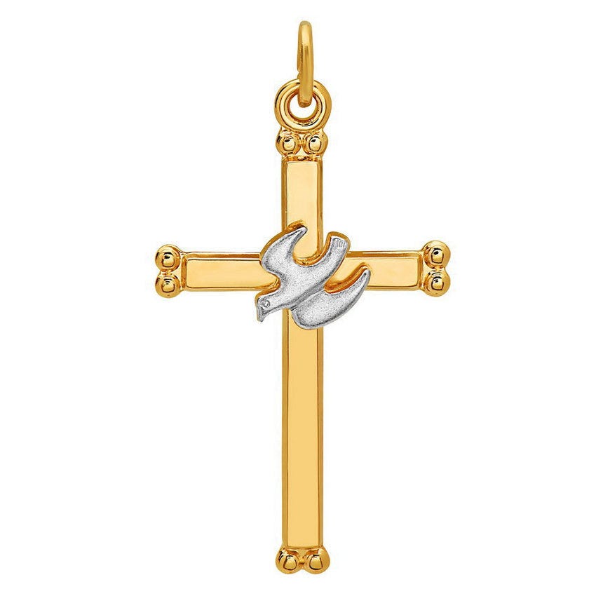 Sterling Silver Two Tone Cross w/ Dove