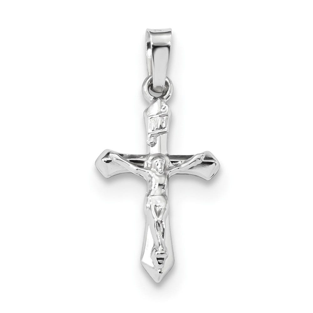 14k White Gold Polished INRI Crucifix Pendant