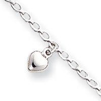 14k White Gold Polished White Puffed Hearts Anklet