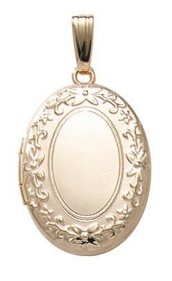 Solid 14k Yellow Gold Floral Oval Photo Locket