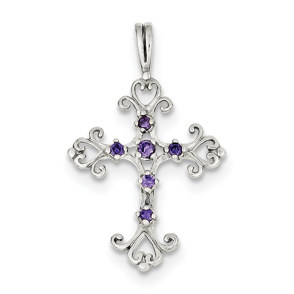 Sterling Silver Purple CZ Cross Charm
