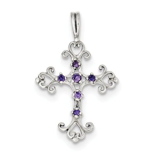 Sterling Silver Purple CZ Cross Charm