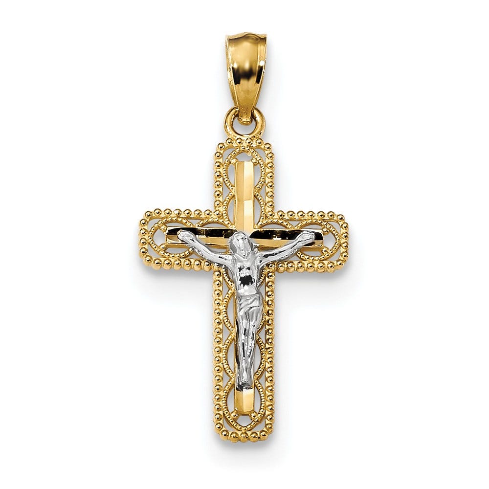 14k Two-tone Polished Crucifix Pendant